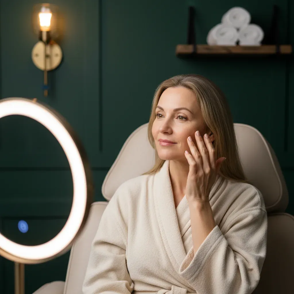 Client with brighter, smoother skin after an anti-aging facial at 360 IV Infusion and Wellness in Prosper TX