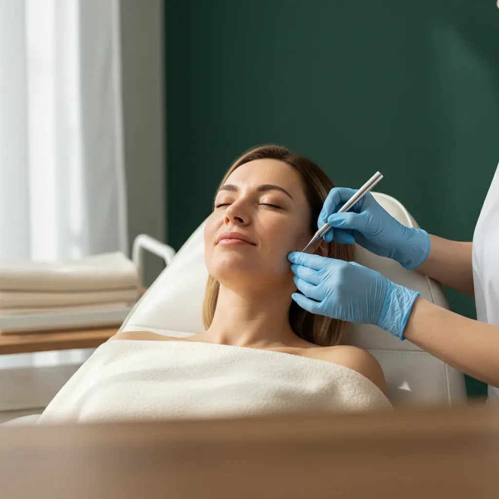 Licensed esthetician performing an acne clarifying facial on a client at 360 IV Infusion and Wellness in Prosper TX