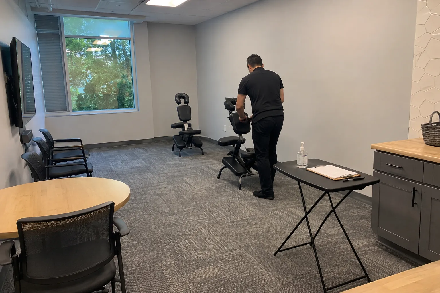 Employee appreciation chair massage event setup