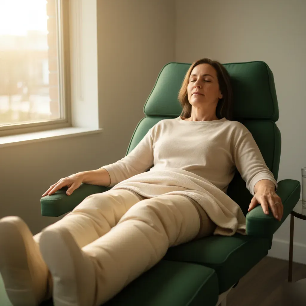 Client receiving compression therapy at 360 IV Infusion and Wellness in Prosper TX