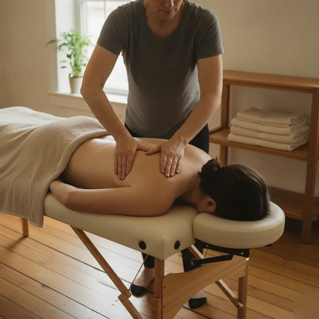 Therapist applying firm pressure during a deep tissue massage session in Prosper, TX