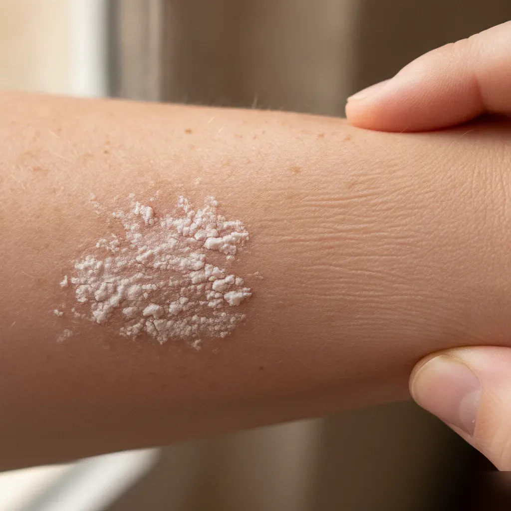 Close-up comparing dry, flaking skin versus smooth dehydrated skin on a forearm