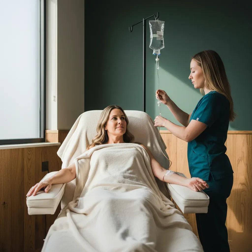 Client reclining in treatment chair during an IV Drip session at 360 IV Infusion and Wellness Prosper