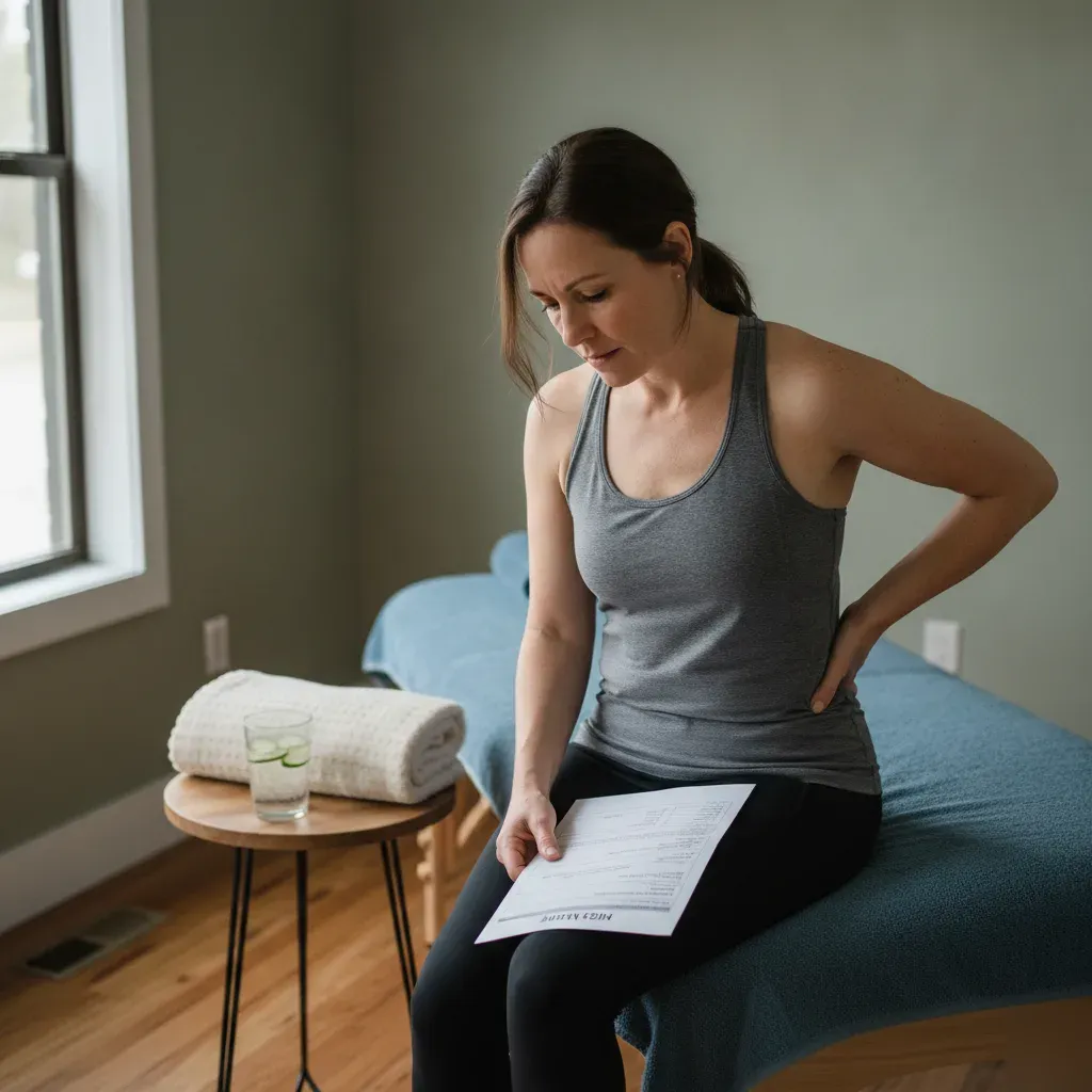 Client reviewing a massage intake form before a session at a Prosper, TX wellness studio