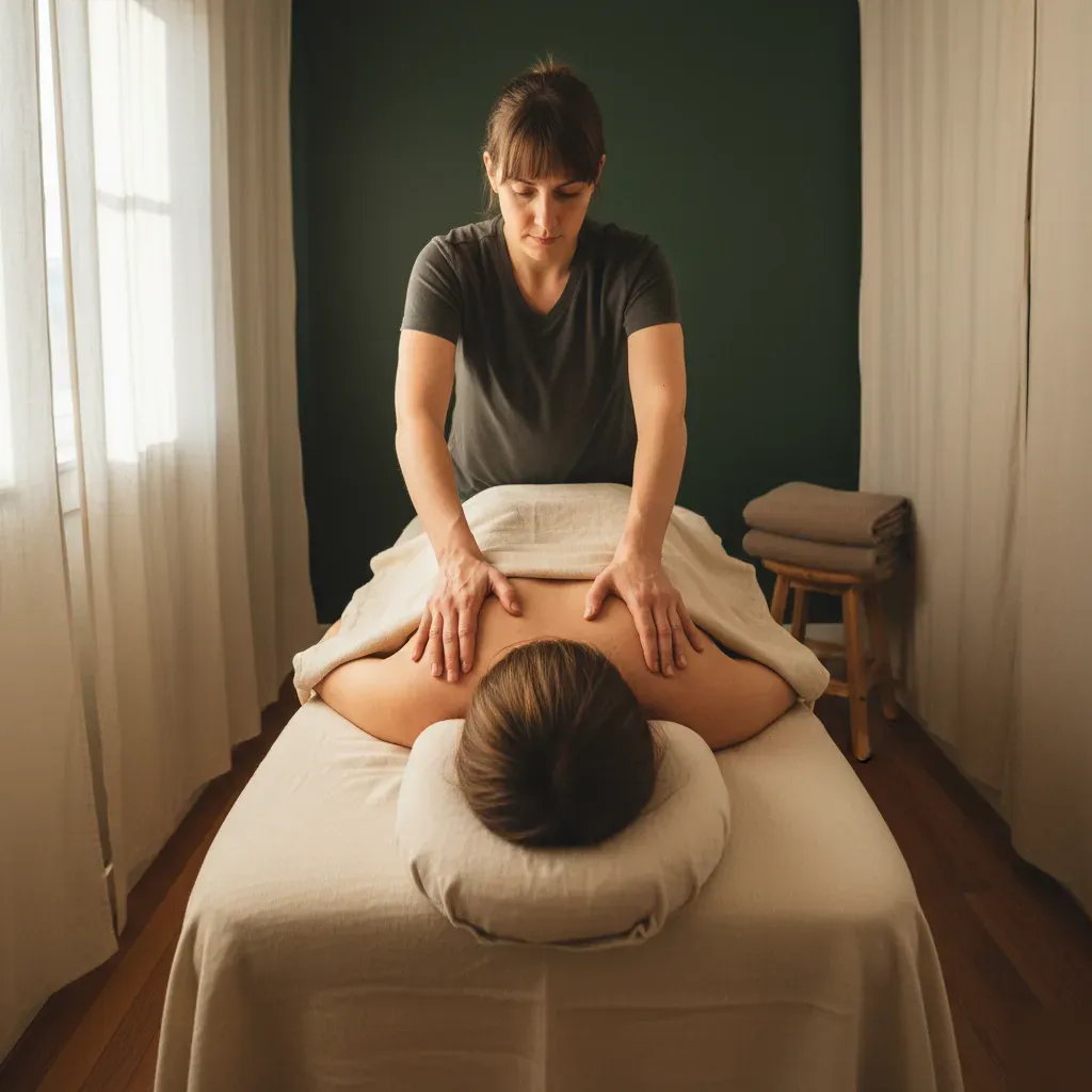 Myofascial massage therapist performing upper back release at 360 IV Infusion and Wellness in Prosper TX