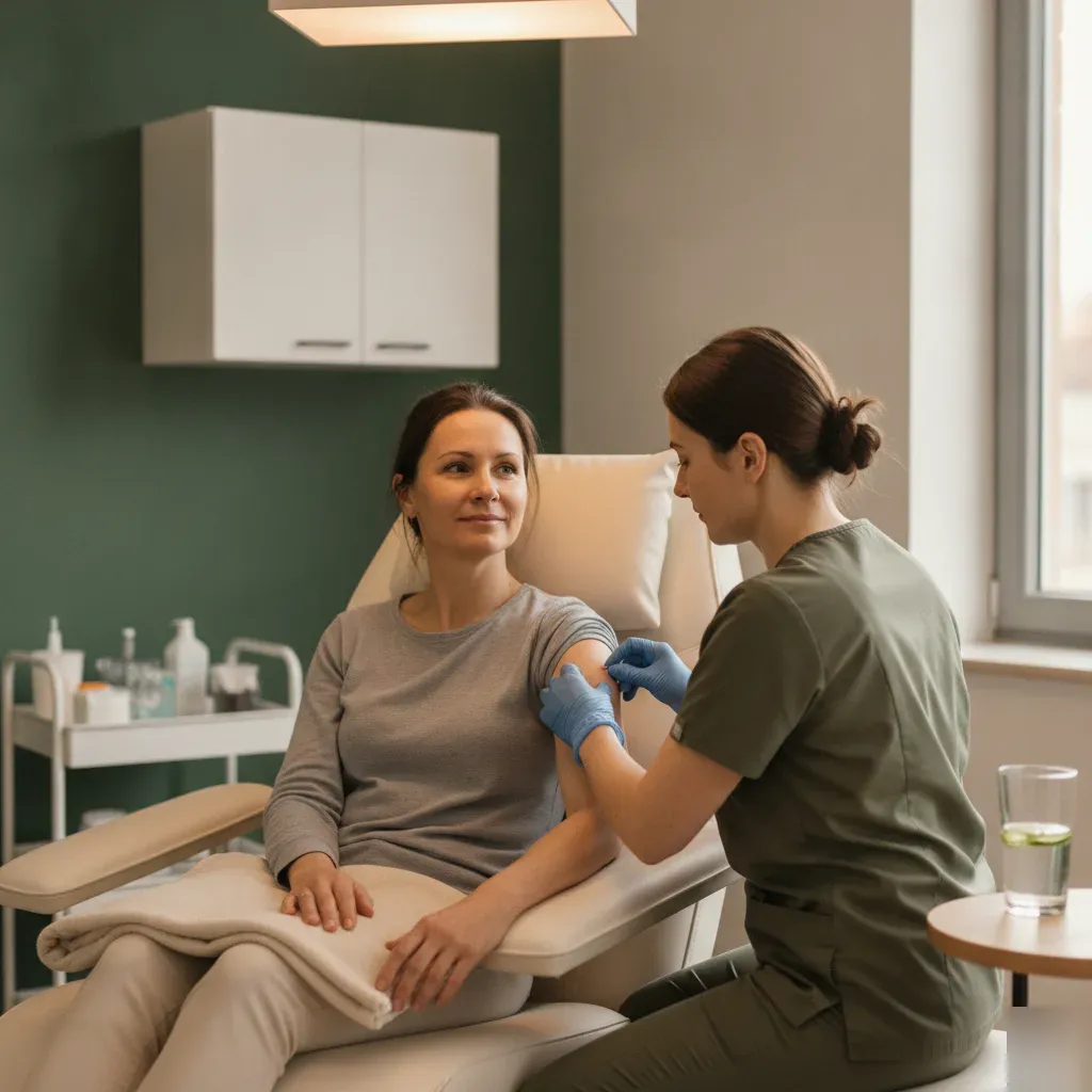 Nurse administering a physician-supervised peptide injection in a private suite at 360 IV Infusion and Wellness in Prosper, TX