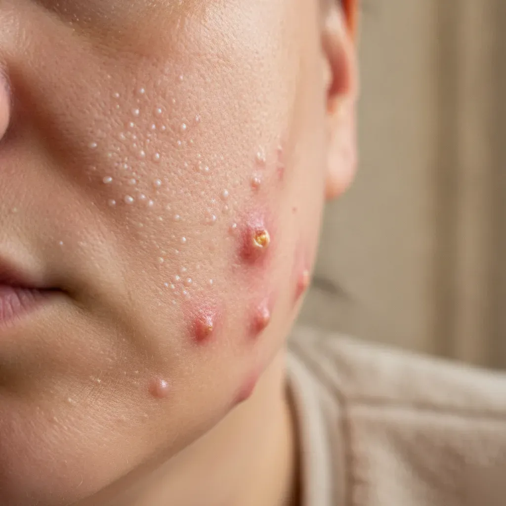 Close-up comparing skin purging texture versus an irritation reaction after a facial