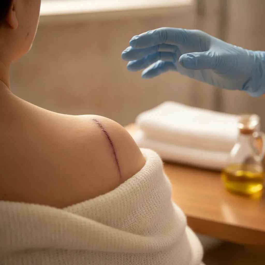 Assessing a healing surgical scar to determine safe massage timing