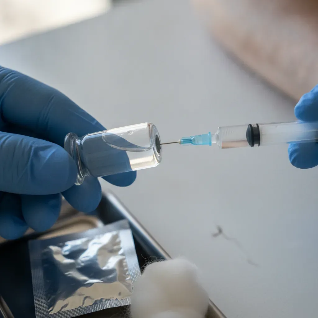 Nurse drawing a semaglutide injection dose from a vial into a syringe at 360 IV Infusion and Wellness in Prosper, TX