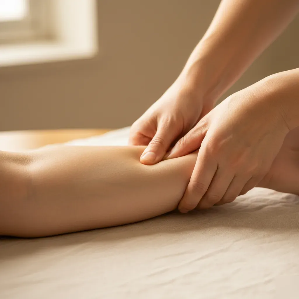 Therapist performing the petrissage kneading technique on a client's forearm during a Swedish massage at 360 IV Infusion and Wellness in Prosper