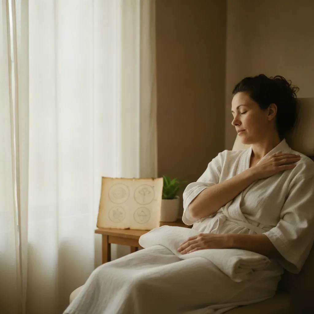 Client considering massage options before booking at a Prosper, TX wellness suite