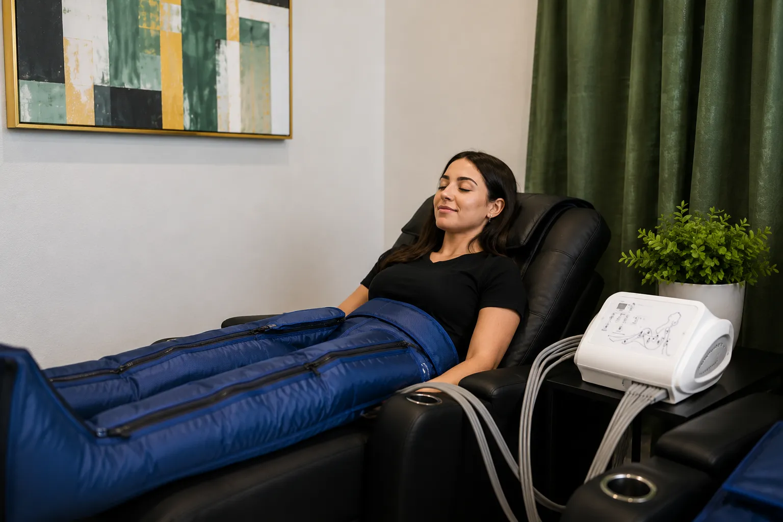 Client enjoying compression therapy at 360 IV Infusion and Wellness in Prosper TX