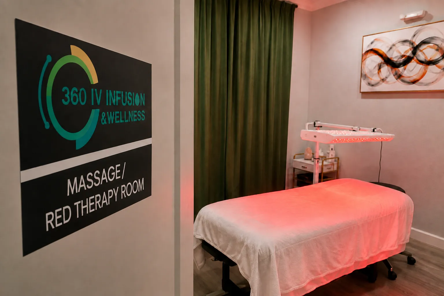 Red light therapy and massage room at 360 IV Infusion and Wellness in Prosper TX
